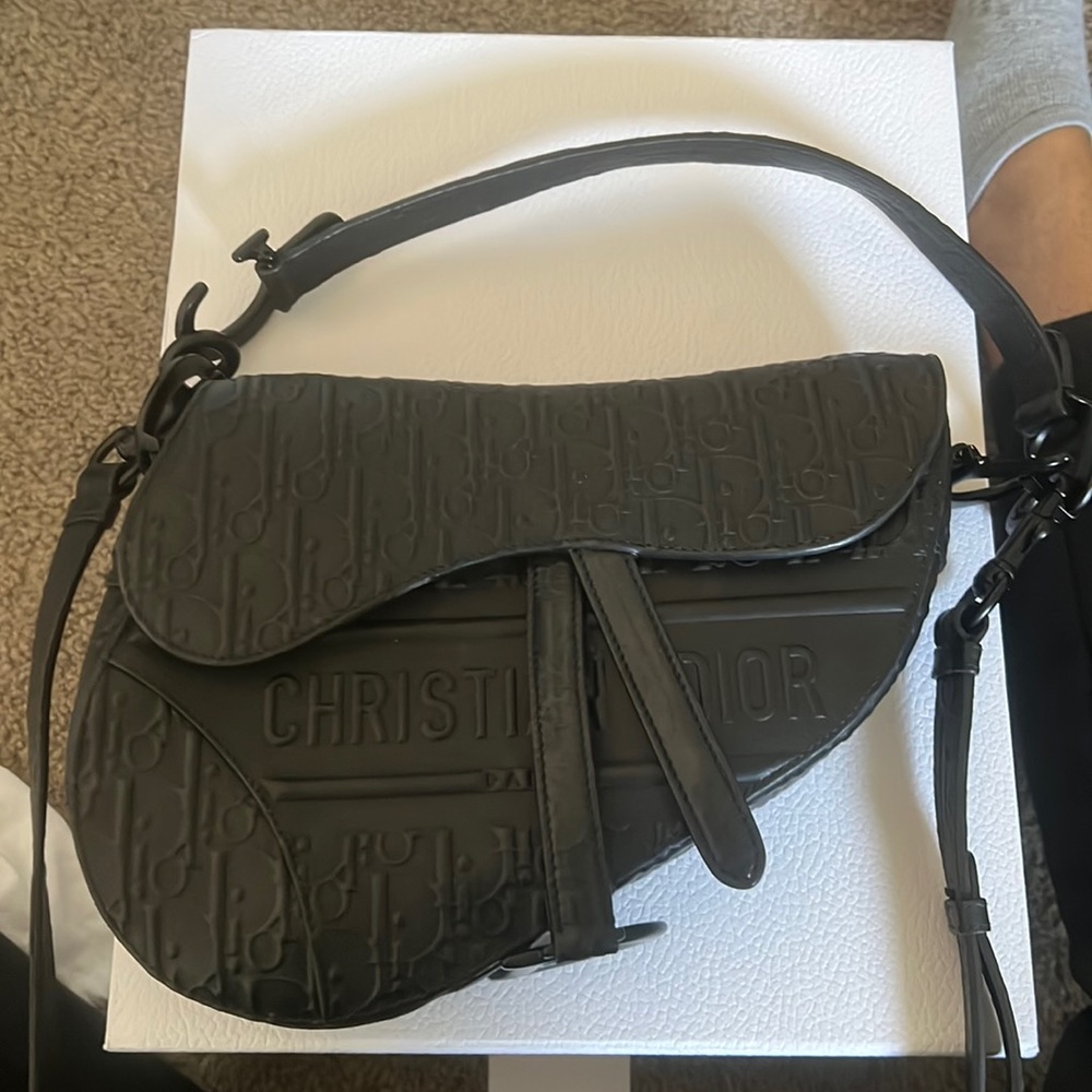 Dior Black Oblique Saddle Bag w/ Strap - Picture 1 of 5